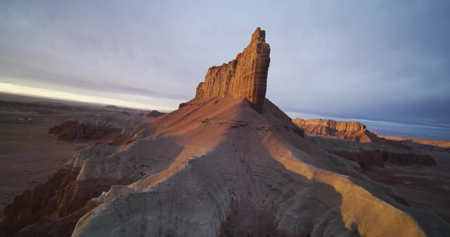 Aerial view of mountains are displayed at dusk