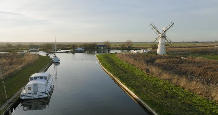 Boats are parked in a water channel
