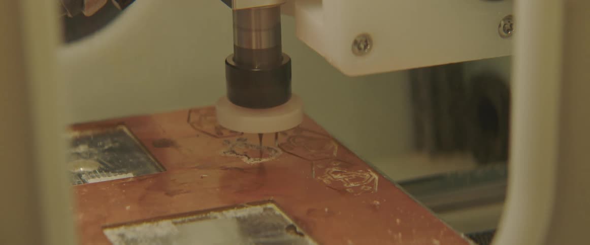 Close up of a machine cutting