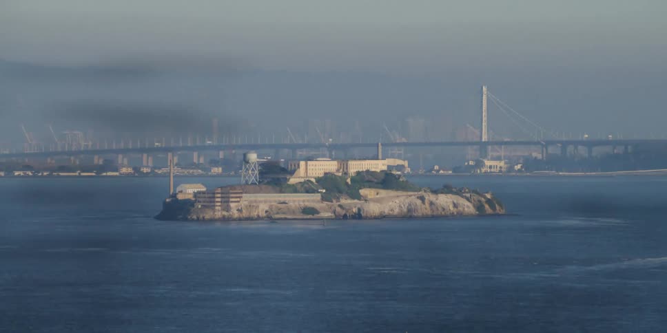 An abandoned federal prison sits on a small island off the coast of san francisco