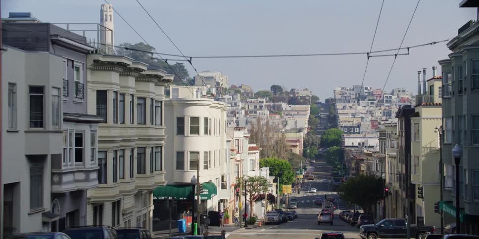 Driving in the morning on a san francisco city street
