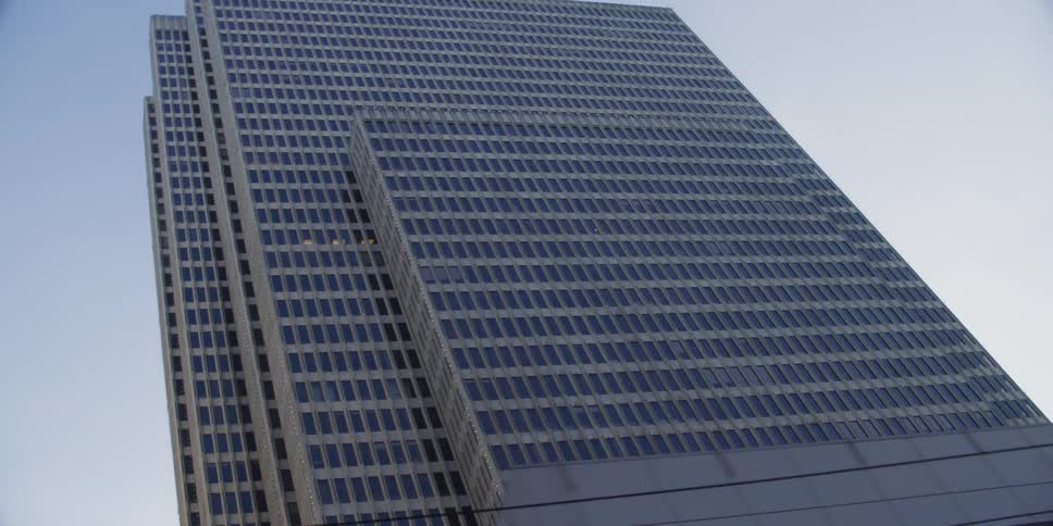 The tall building has many windows