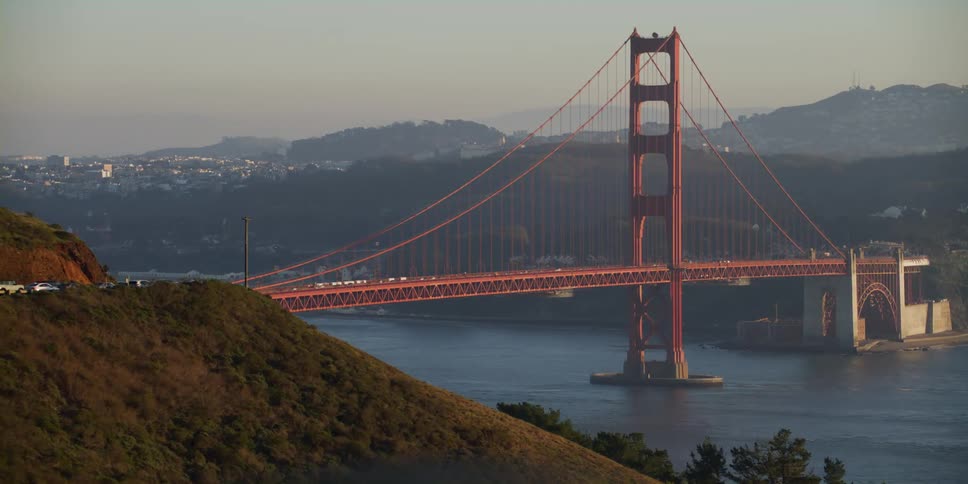 The golden gate bridge from a hilltop view