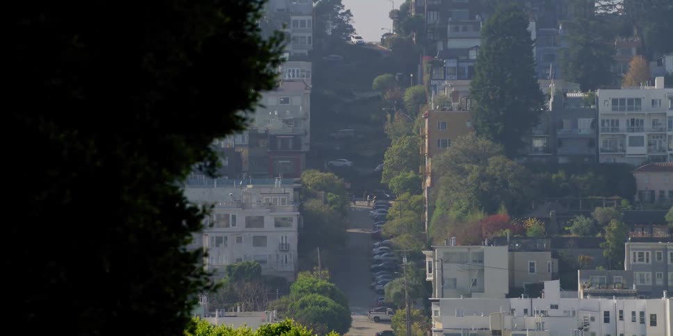 Neighborhood in an uphill street in the city of san francisco at morning