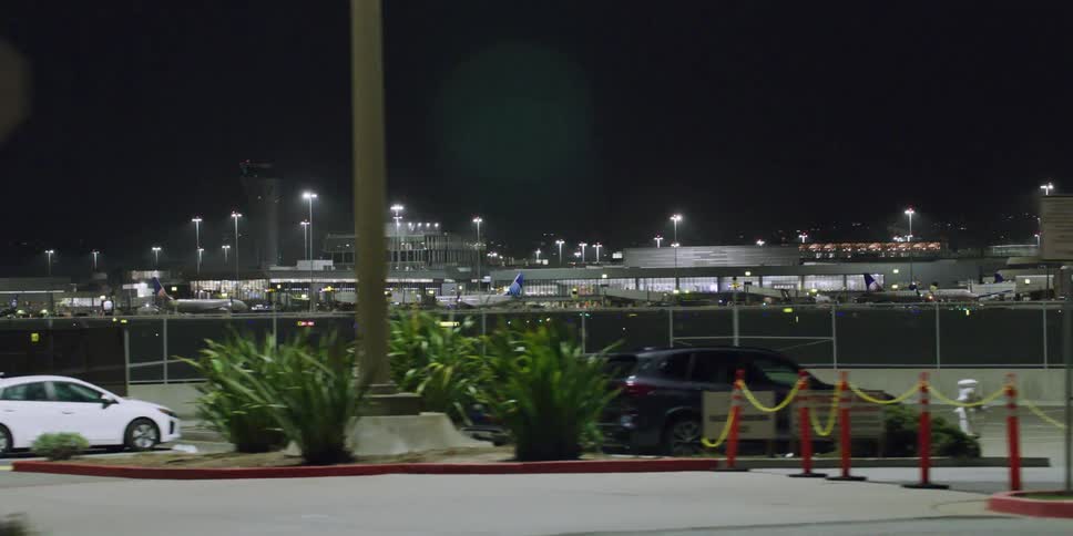 The airport is calm at night