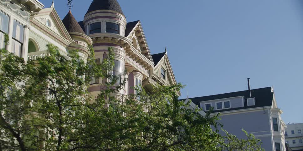 The block is filled with large homes