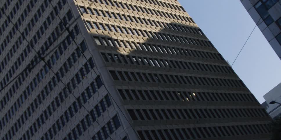 Exterior view of tall office building in the city