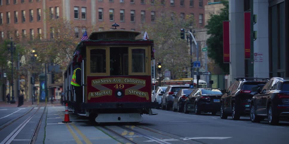 Drivers enter the trolley in the city