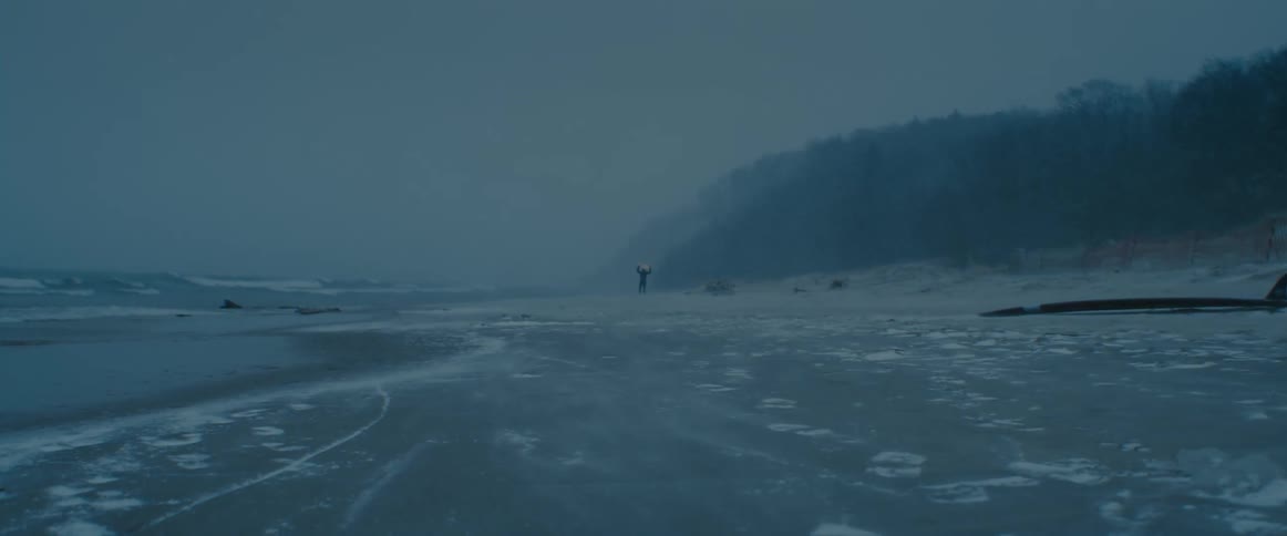 A view of a beach in the winter