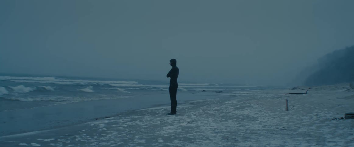 A man is standing on the coast of a beach