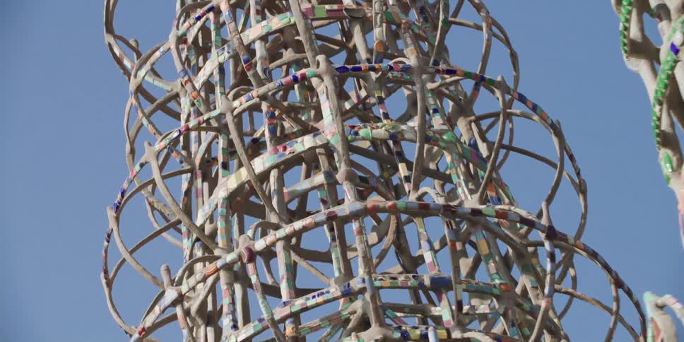 The sculptural details of paint and mosaic of the watts towers