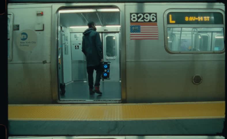 A man gets on the train