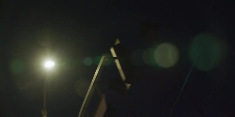 The lamp post lights up the night sky