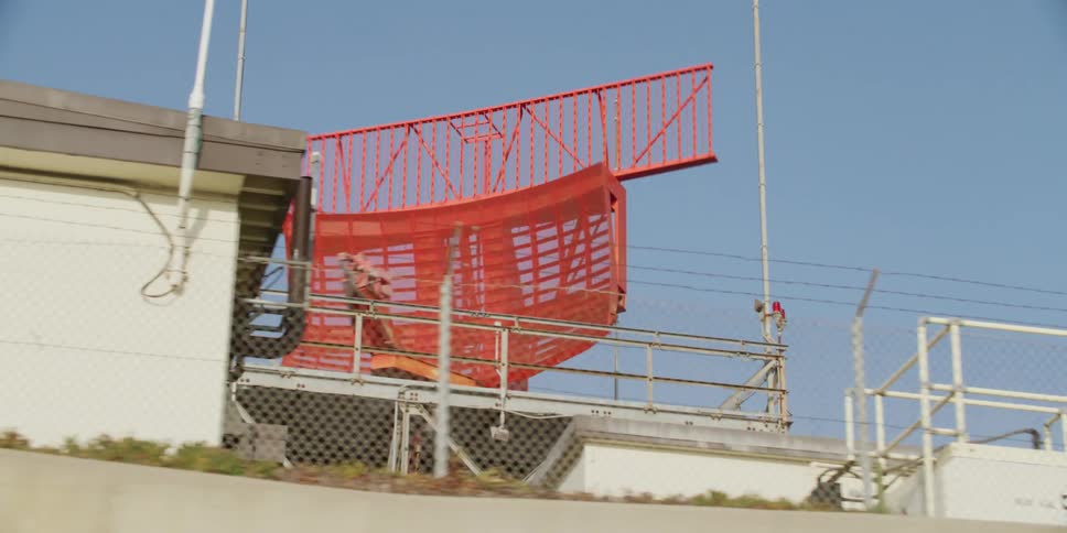 A view of an antenna rotating outdoors