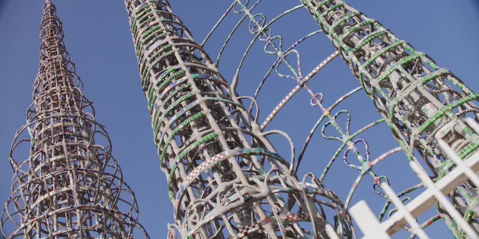 A view of metal towers outdoors