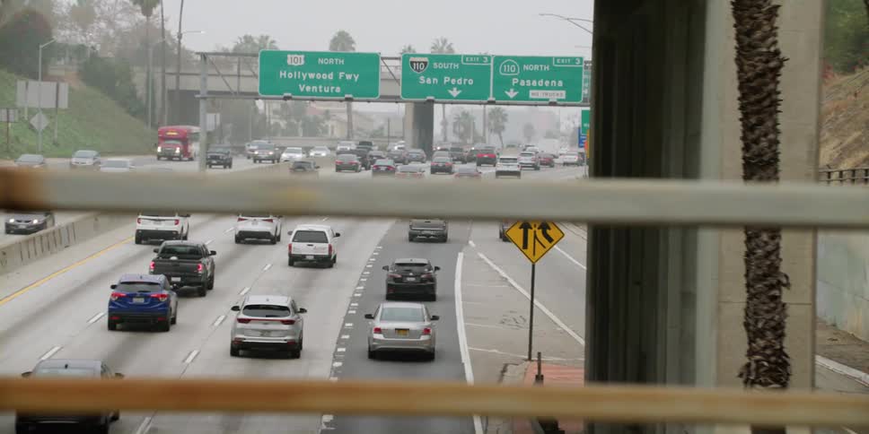 The traffic is moving slow on the freeway