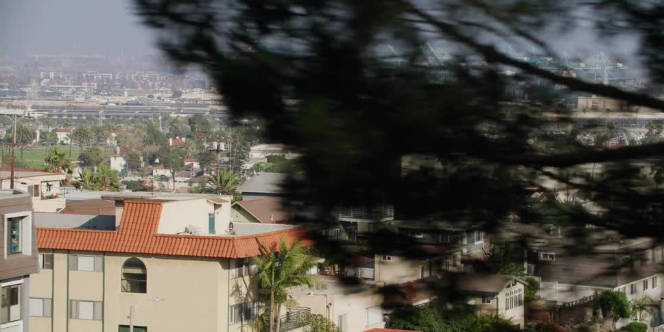 Aerial view of houses in a neighborhood is displayed