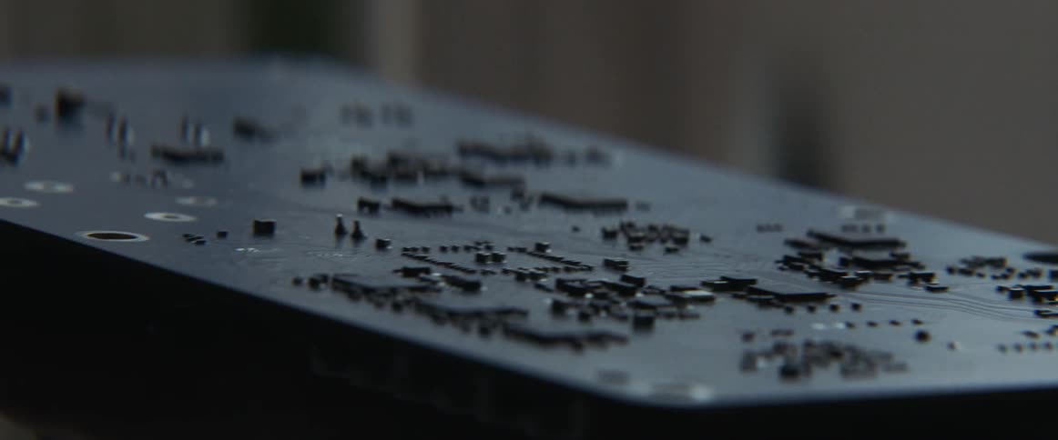 A motherboard for a computer is displayed