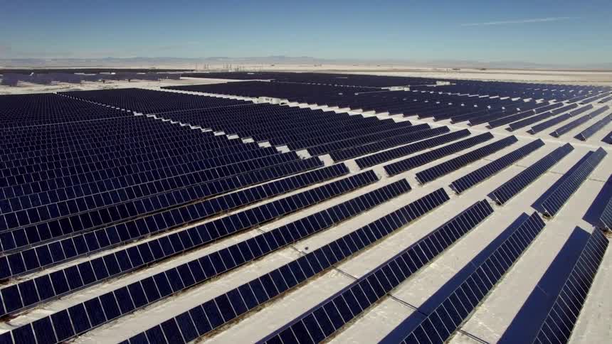 Rows of solar panels in the desert
