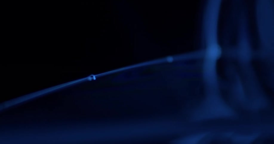 The liquid moves on the blue line