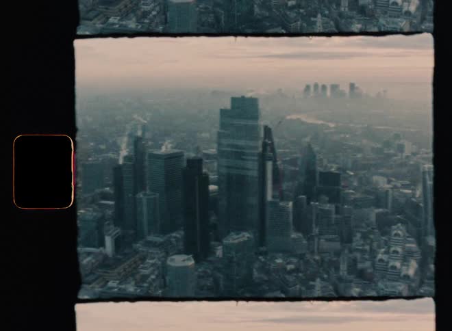 Aerial view of high rise office buildings in the city at dawn