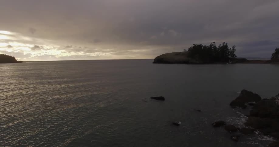 A calm bay on a cloudy morning