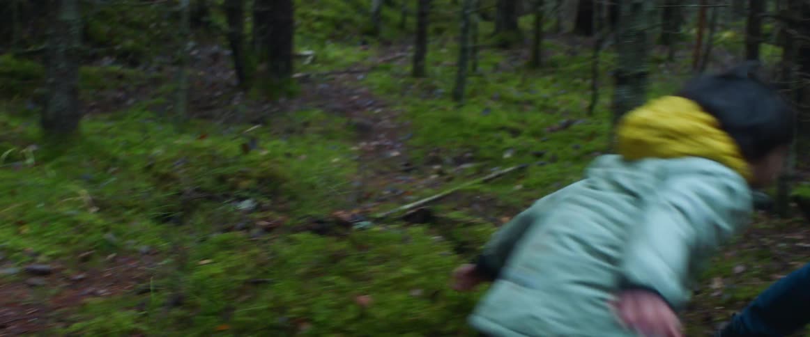 Father and son playing tag and having fun in the middle of a forest