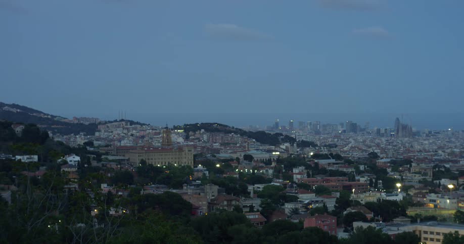 Big city skyline from a distant skyscrapers and houses at dusk