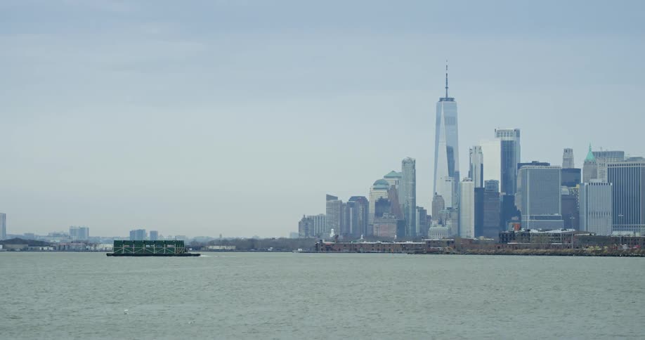 A view of a city with tall buildings