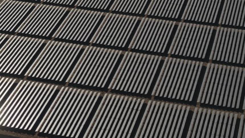 An aerial view of solar panels