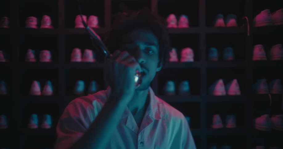 A view of a person singing indoors