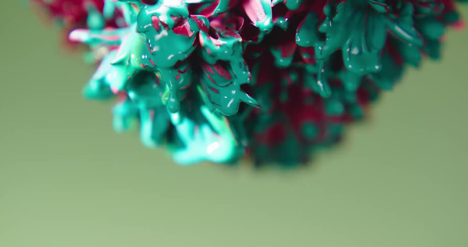 Green paint is dripping from a red carnation flower