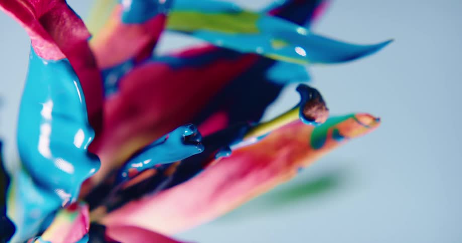 The neon paint drips from the flower