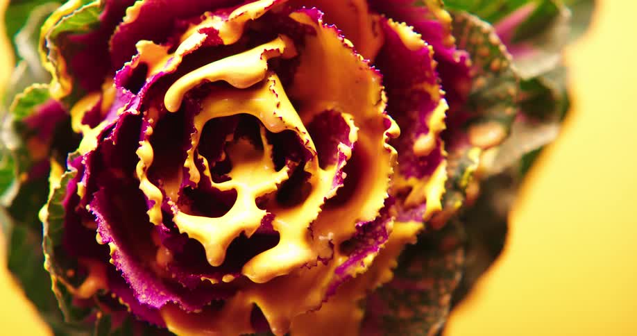 Bright yellow liquid ink dripping down from the tip of the petals of a flower