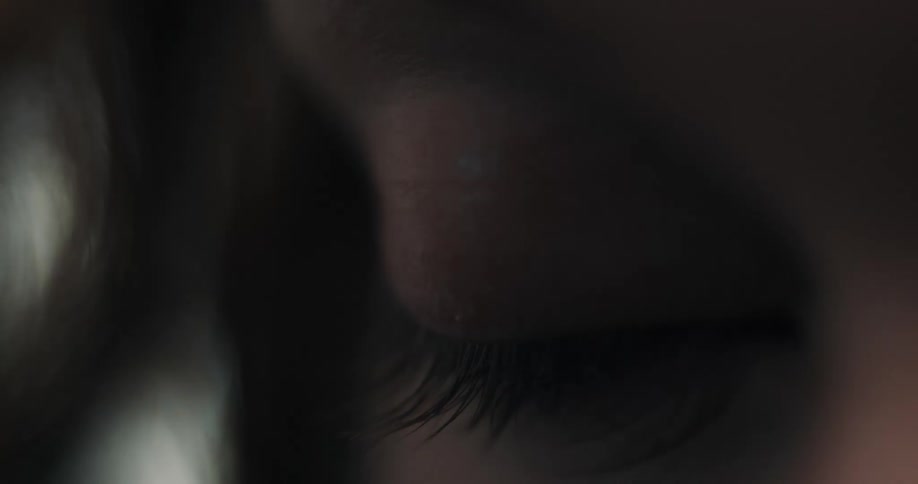 Close up of the eyelid and eyelashes on the closed eye of a woman