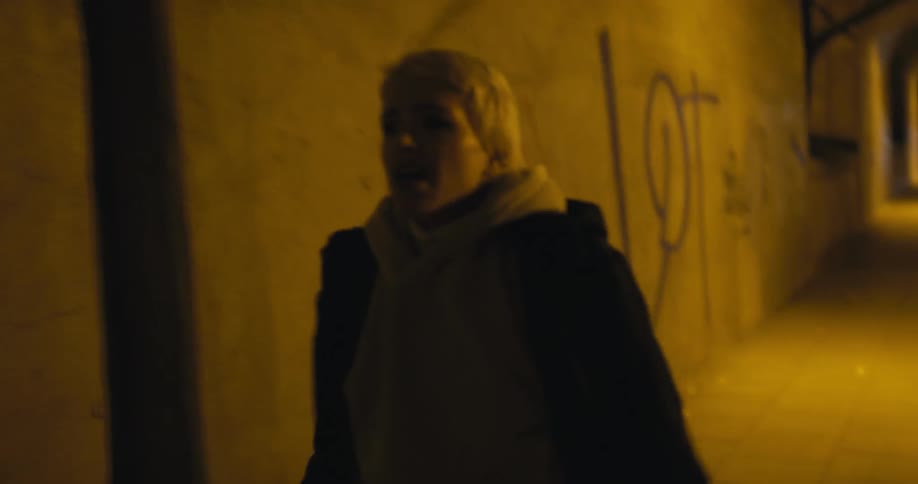 A teenage girl walks through a tunnel as a man coming towards her grabs her purse and after a brief struggle he runs off with it
