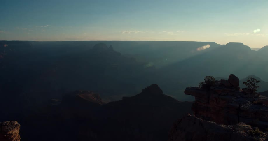 Aerial view of the sun setting in the horizon