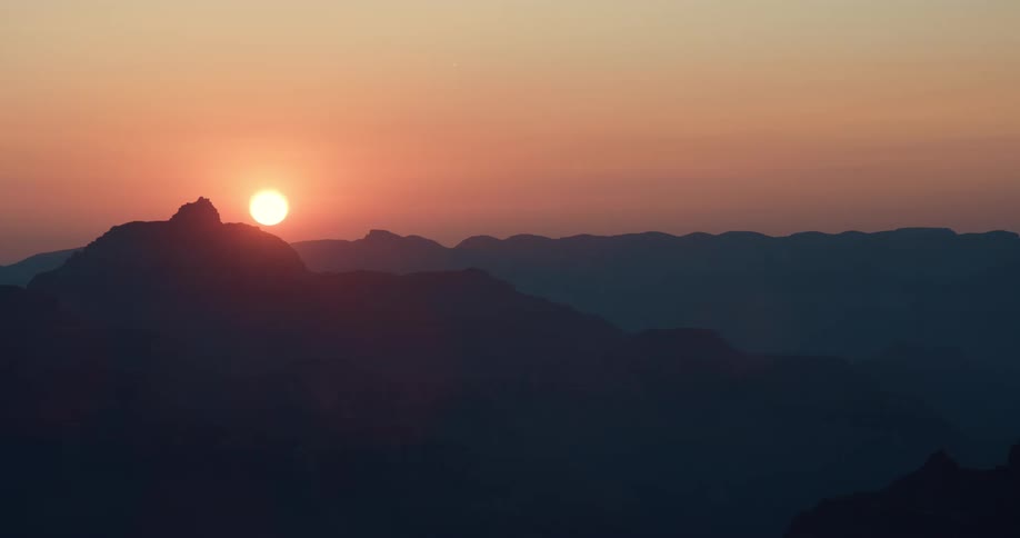 Aerial view of the sun setting in the horizon is displayed