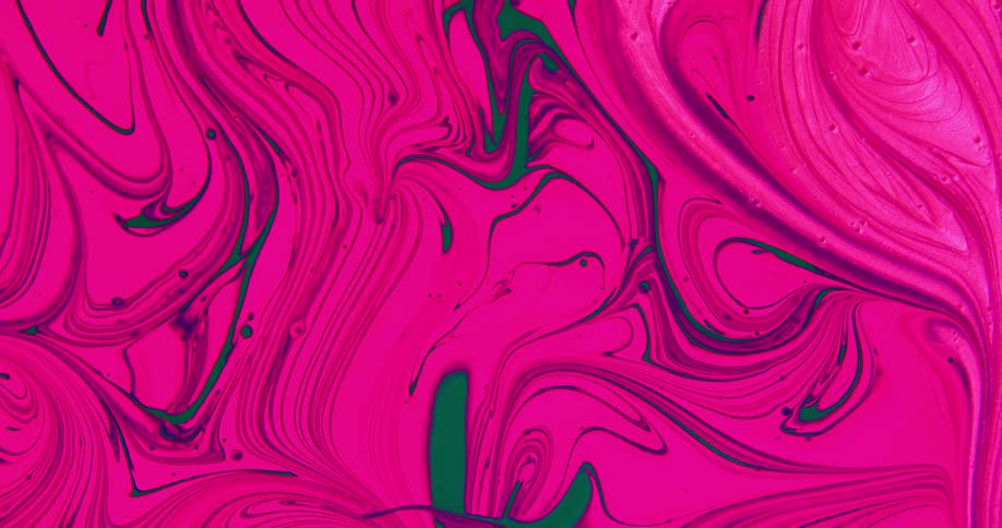 Bright pink paint with swirls of dark green and blue