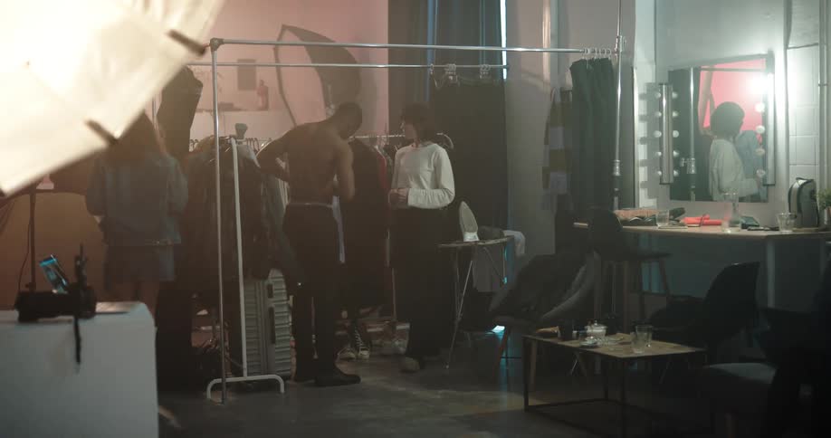 People are dressing in the dressing room