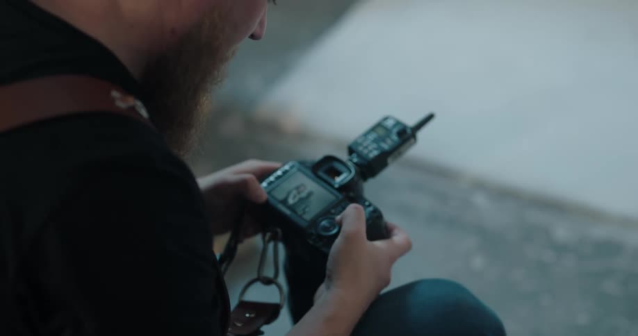 A man is taking photos with a camera indoors