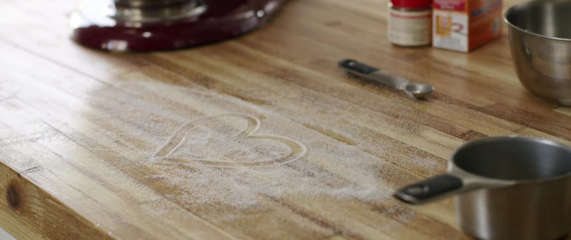 Heart shape that was drawn on a counter in sugar