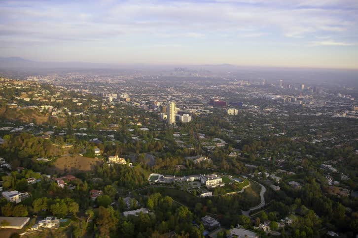 The town is covered with fog