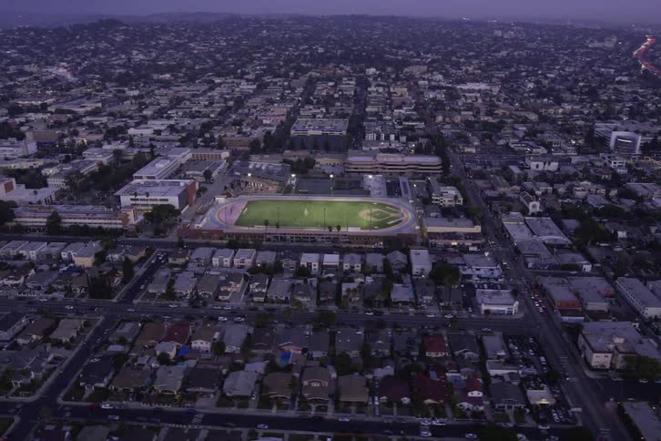 The stadium is in the middle of town