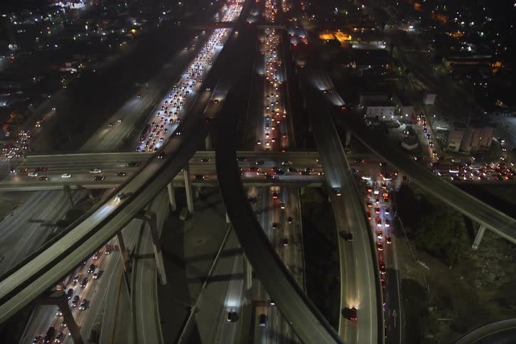 An aerial view of a lot of cars