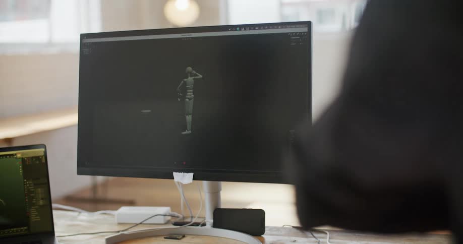 A person is moving his gloves and it mimics on the screen