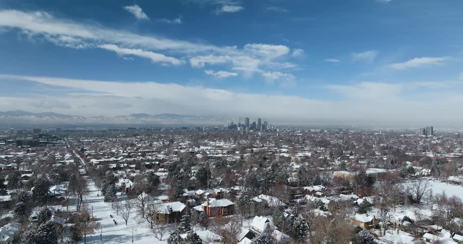 The town is covered in snow