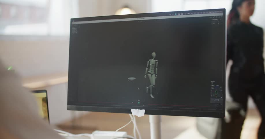 A woman walks past the recording software