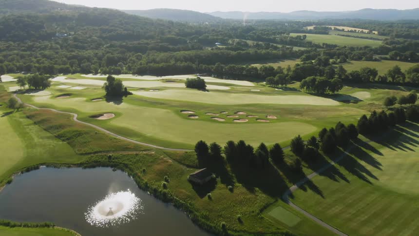 Aerial shot of the golf course empty during the day