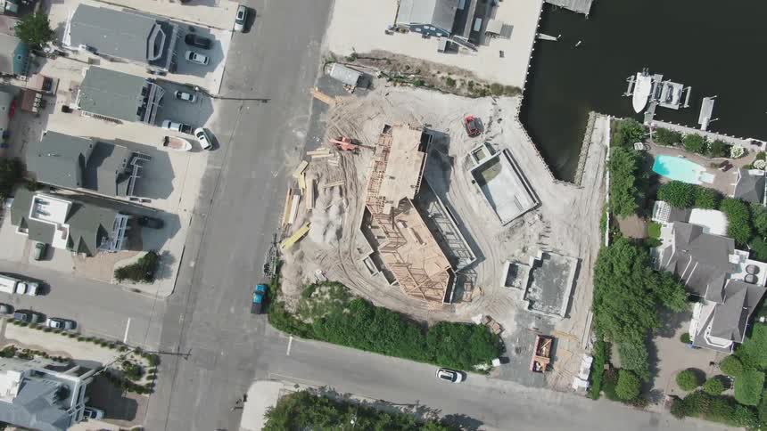 An aerial view of a construction site outdoors